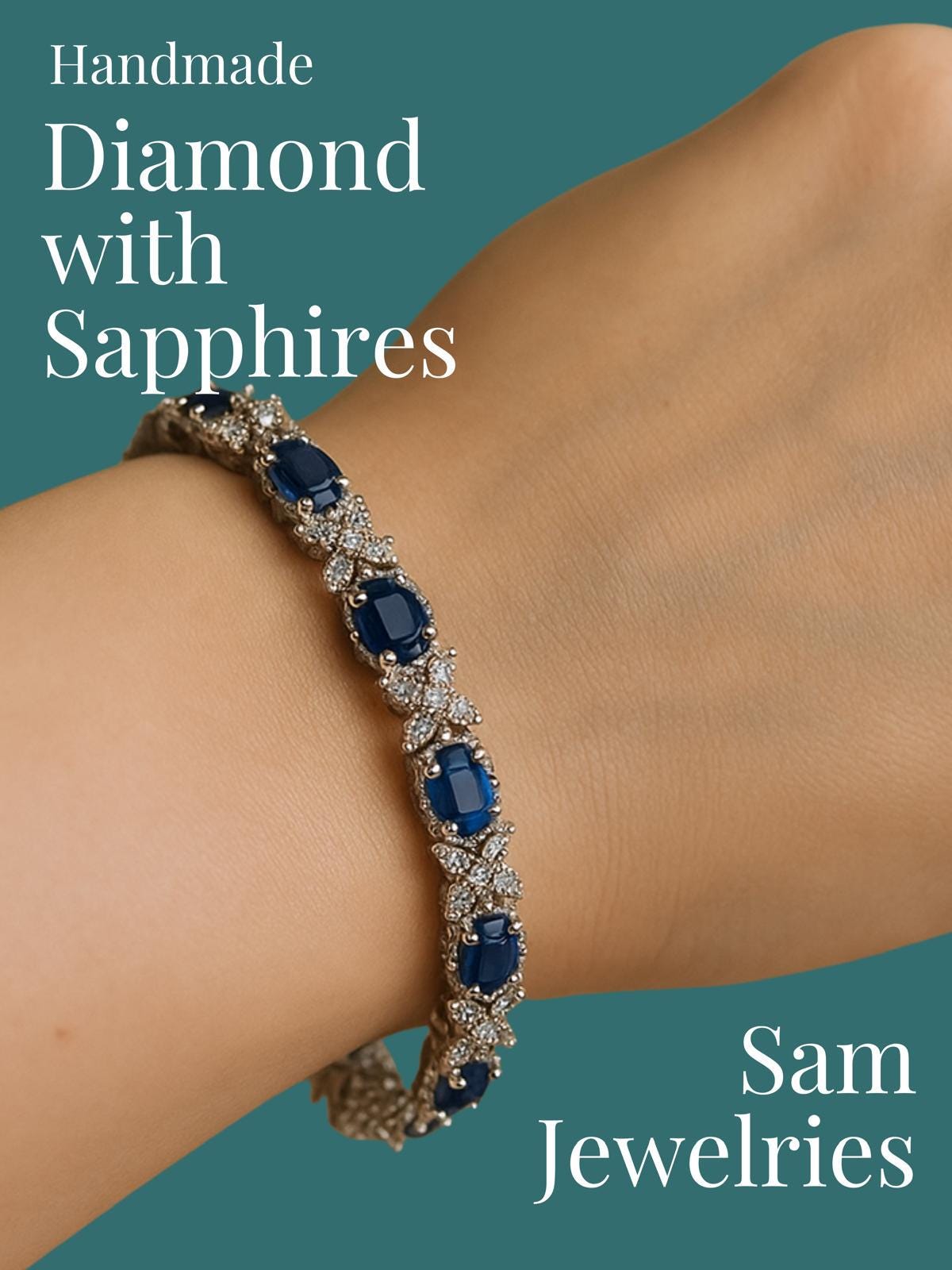 Saphir Und Diamant Armband Aus 925 Sterling, Echtes Edelstein Armband, Handgefertigt & Hochwertig, Geschenk Für Sie von SamjewelriesDE