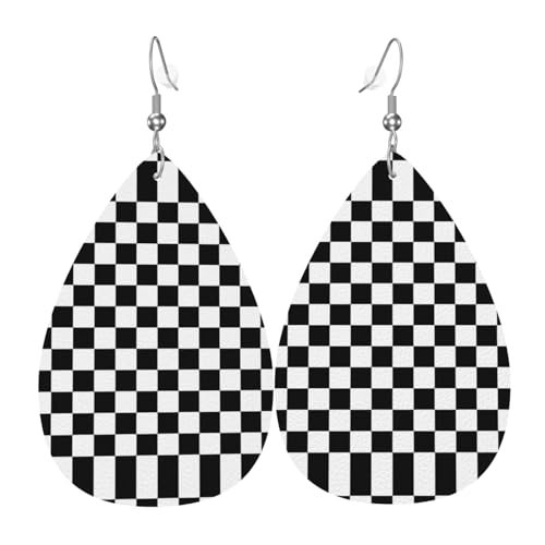 Leichte schwarz-weiß karierte Druck-Ohrringe für Frauen – Modeschmuck für Kostümpartys und Mädchen-Accessoires, Einheitsgröße, Leder Leichte schwarz-weiß karierte Druck-Ohrringe für Frauen – Modeschmuck für Kostümpartys und Mädchen-Accessoires, Einheitsgröße, Leder von SamLng
