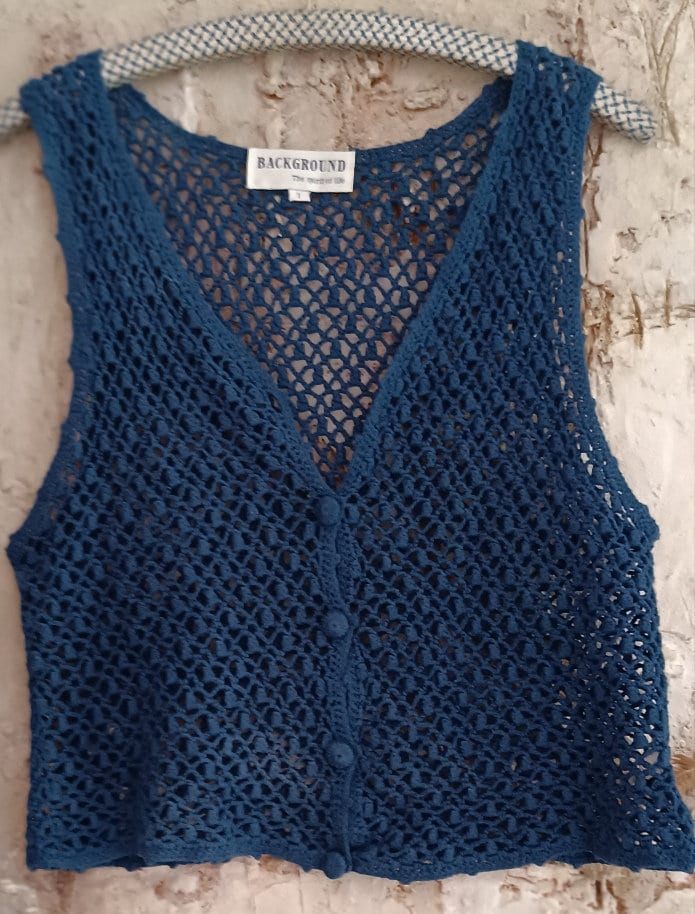 Süße Blaue Vintage Häkelweste, Crop-Top, Boho-Weste von SammelwutVintage