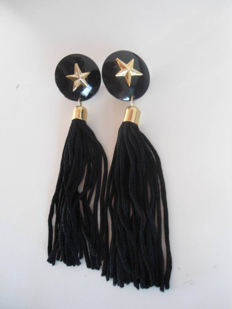 Funky Retro-Vintage-Ohrringe Im 80Er-Jahre-stil. Wunderschöne Schwarze Lange Vintage-Ohrringe von SammiesVintage