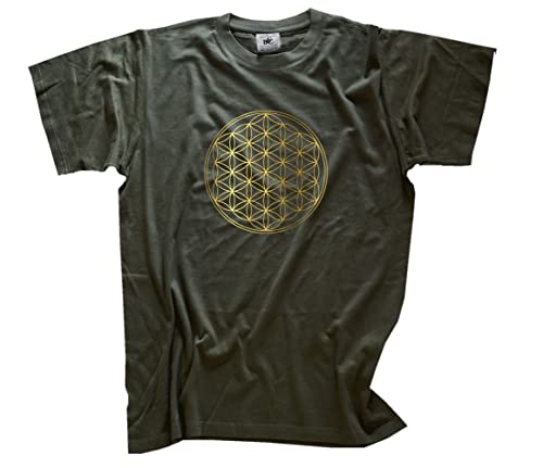 Blume des Lebens - Flower of Life T-Shirt Olive XXXL Klassisch Kurzarm Rundhals von Sammys Shirt Store