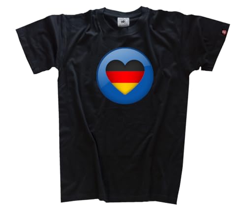 Deutsches Herz auf blau schwarz rot Gold DTF Vollfarb T-Shirt Klassisch Rundhals Kurzarm Schwarz XL von Sammys Shirt Store
