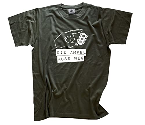 Die Ampel muss Weg T-Shirt Olive XL Klassisch Kurzarm Rundhals von Sammys Shirt Store