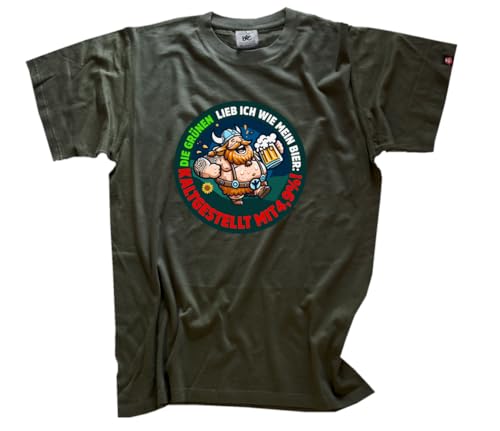 Die Grünen lieb ich wie Mein Bier kaltgestellt und bei 4,9 DTF Vollfarb T-Shirt Klassisch Rundhals Kurzarm Olive L von Sammys Shirt Store