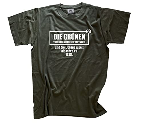 Die Grünen trommeln zum neuen Weltkrieg T-Shirt Olive XXXL Klassisch Kurzarm Rundhals von Sammys Shirt Store