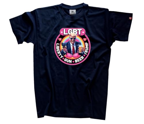 Donald Trump LGBT Liberty Guns Beer Tits DTF Vollfarb T-Shirt Klassisch Rundhals Kurzarm Navy XXL von Sammys Shirt Store