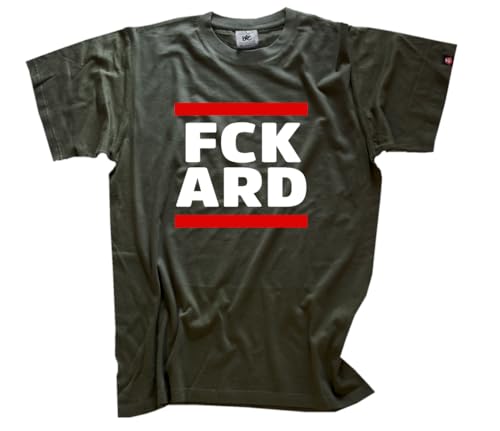 FCK ARD 2farb Rundfunkgebühr Lügenpresse GEZ T-Shirt Klassisch Rundhals Kurzarm Olive XXL von Sammys Shirt Store
