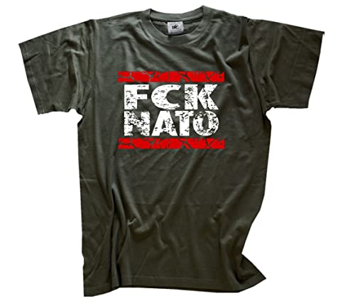 FCK NATO DMC Style T-Shirt Olive XL Klassisch Kurzarm Rundhals von Sammys Shirt Store