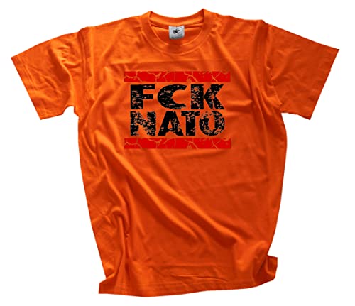 FCK NATO DMC Style T-Shirt Orange XL Klassisch Kurzarm Rundhals von Sammys Shirt Store