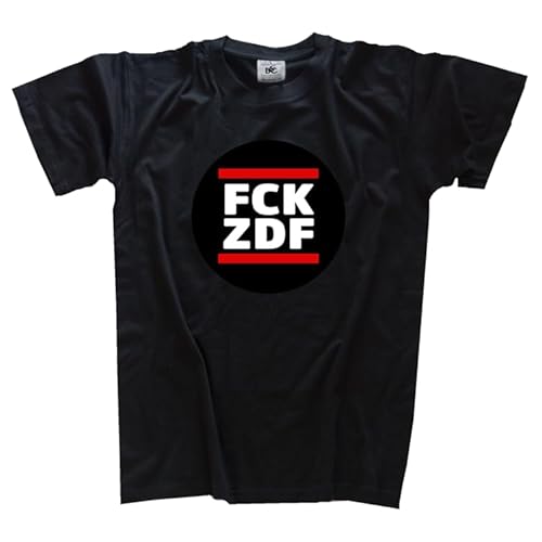 FCK ZDF Lügenpresse Staatsfunk T-Shirt Klassisch Rundhals Kurzarm Schwarz XXL von Sammys Shirt Store