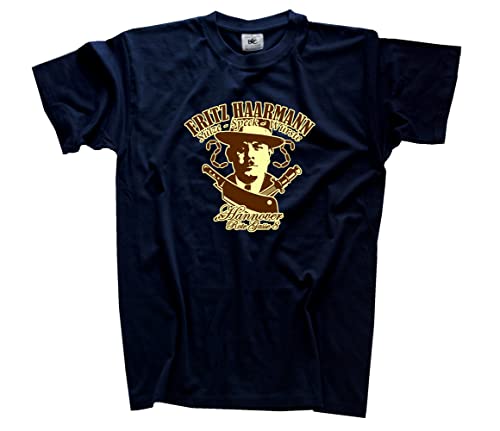 Fritz Haarmann Sülze Speck Würste T-Shirt Navy XXXL Klassisch Rundhals Kurzarm von Sammys Shirt Store