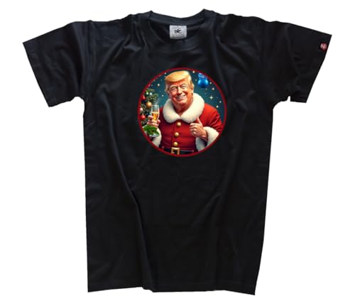 Frohe Weihnachten mit Donald Trump DTF Vollfarb T-Shirt Klassisch Rundhals Kurzarm Schwarz XXL von Sammys Shirt Store