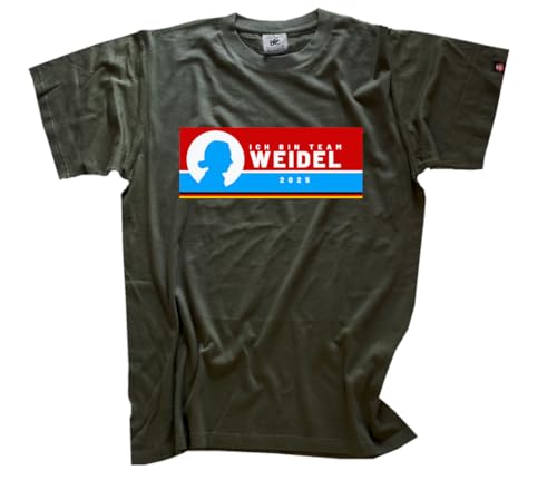 Ich Bin Team Weidel 2025 Neuwahlen AFD Wende Ampel Grüne DTF Vollfarb T-Shirt Klassisch Rundhals Kurzarm Olive XXXL von Sammys Shirt Store