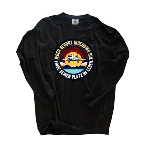 Jeder gehört irgendwo hin-Remigration jetzt DTF Vollfarb Langarm-Shirt Klassisch Rundhals Schwarz L von Sammys Shirt Store