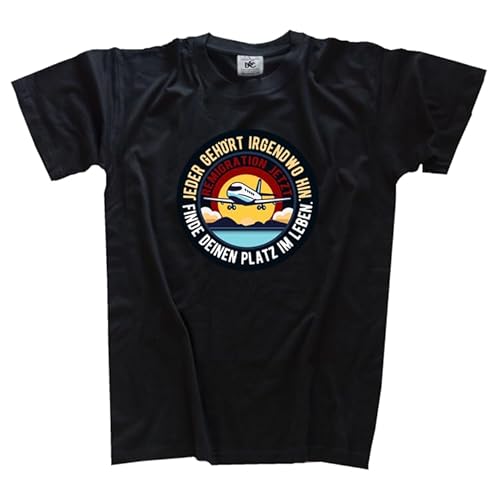 Jeder gehört irgendwo hin-Remigration jetzt DTF Vollfarb T-Shirt Klassisch Rundhals Kurzarm Schwarz L von Sammys Shirt Store