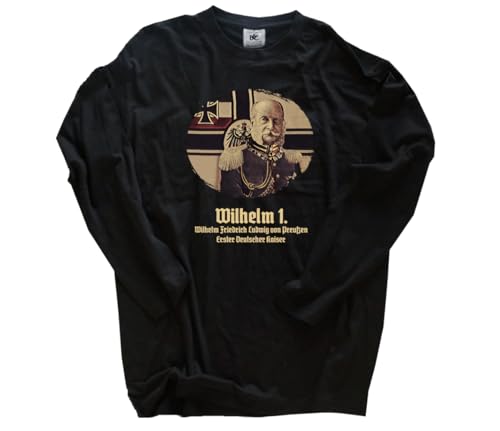 Kaiser Friedrich Wilhelm der I. Preußen VOLLFARB Langarm-Shirt Klassisch Rundhals Schwarz XXL von Sammys Shirt Store