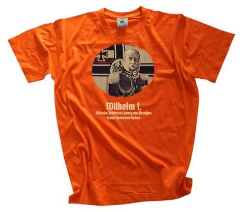Kaiser Friedrich Wilhelm der I. Preußen VOLLFARB T-Shirt Klassisch Rundhals Kurzarm Orange L von Sammys Shirt Store
