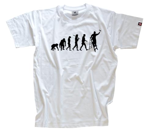 Maler Evolution Handwerker Tapezierer T-Shirt Klassisch Rundhals Kurzarm Weiss XL von Sammys Shirt Store
