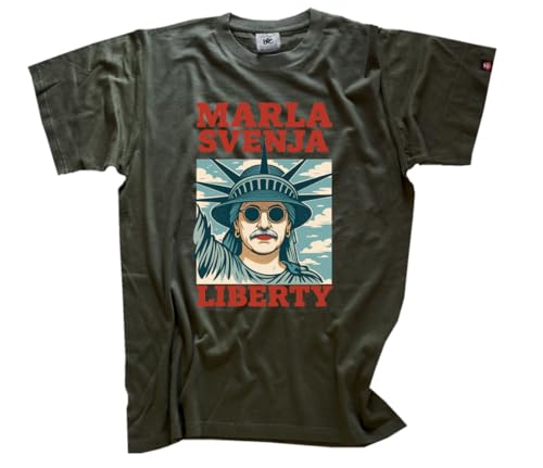Marla Svenja Liebich Liberty Freiheitsstatue DTF Vollfarb T-Shirt Klassisch Rundhals Kurzarm Olive XL von Sammys Shirt Store