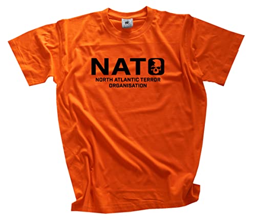 NATO-North Atlantic Terror Organisation T-Shirt Orange L Klassisch Kurzarm Rundhals von Sammys Shirt Store