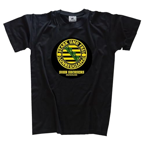 Sohn Sachsens - Stark, Frei und Unbeugsam DTF Vollfarb T-Shirt Klassisch Rundhals Kurzarm Schwarz XL von Sammys Shirt Store