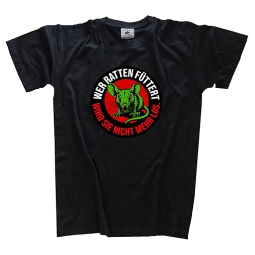 Wer Ratten füttert Wird sie Nicht mehr los DTF Vollfarb T-Shirt Klassisch Rundhals Kurzarm Schwarz XXL von Sammys Shirt Store