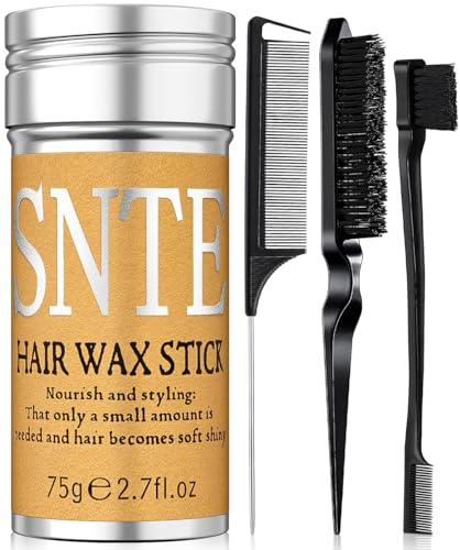 Haarbürste und Wachsstab-Set mit glatter Rückseite, 4-teiliges Haar-Zubehör für Kinder und Frauen, Haargel, Kantenbürste für Styling und Flyaways von Samnyte