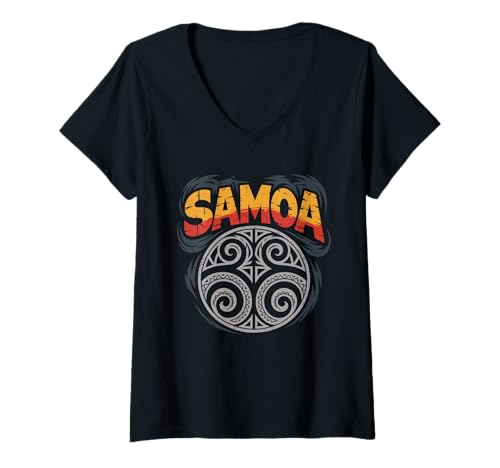 Damen Samoanischer Stamm Samoa Polynesisch Tanoa Samoan T-Shirt mit V-Ausschnitt von Samoan Gifts for Men and Women