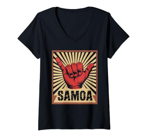 Damen Samoanischer Stamm Samoa Polynesisch Tanoa Samoan T-Shirt mit V-Ausschnitt von Samoan Gifts for Men and Women
