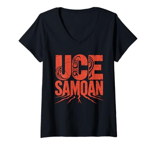 Damen Samoanischer Stamm Samoa Polynesisch Tanoa Uce Samoan T-Shirt mit V-Ausschnitt von Samoan Gifts for Men and Women