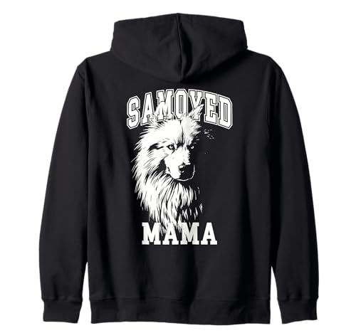 Samojede Mama - Flauschiger weißer Hund Kapuzenjacke von Samojede Hund Porträt Haustier Illustration