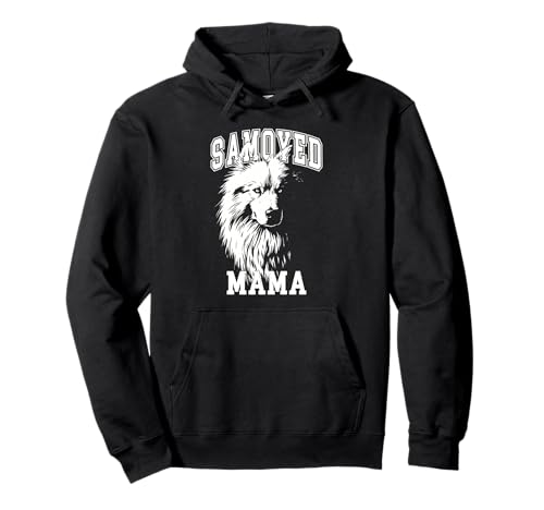 Samojede Mama - Flauschiger weißer Hund Pullover Hoodie von Samojede Hund Porträt Haustier Illustration