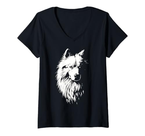 Damen Samojede Portrait – Süßer Flauschiger Weißer Hund T-Shirt mit V-Ausschnitt Damen Samojede Portrait – Süßer Flauschiger Weißer Hund T-Shirt mit V-Ausschnitt von Samojede Hunde Portrait Haustier Illustration