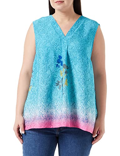 SAMOON Damen 260042-21061 Bluse, Cyan Gemustert, 50 von Samoon