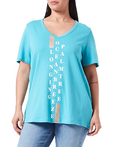 SAMOON Damen 871040-26206 T-Shirt, Curacao Blue Gemustert, 44 von Samoon