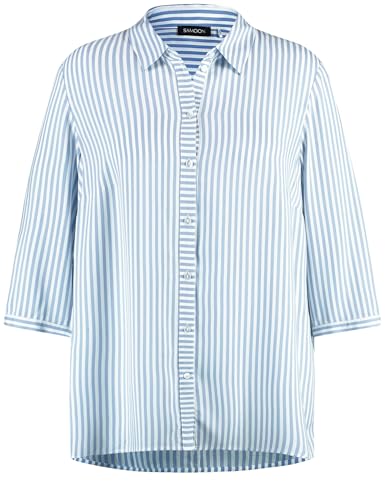 Samoon Damen 3/4 Arm Bluse mit Streifen-Dessin 3/4 Arm, geknöpfte Armschlitze gestreift Cerulean Gemustert 52 von Samoon