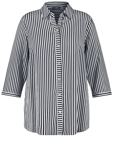 Samoon Damen 3/4 Arm Bluse mit Streifen-Dessin 3/4 Arm, geknöpfte Armschlitze gestreift Navy Gemustert 48 von Samoon