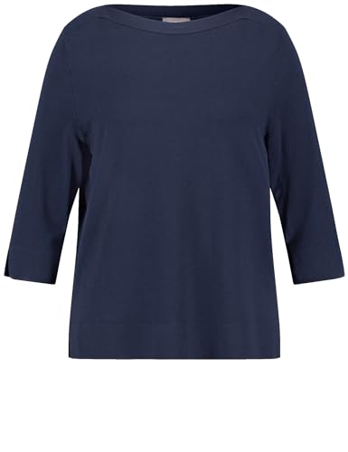 Samoon Damen 3/4 Arm Pullover mit Seitenschlitzen 3/4 Arm, geschlitzte Ärmel unifarben Dark Lake Blue 56 von Samoon