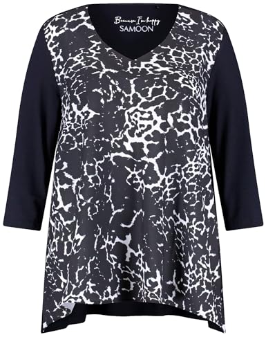 Samoon Damen 3/4 Arm Shirt mit Material-Patch 3/4 Arm Animal-Print Navy Gemustert 42 von Samoon