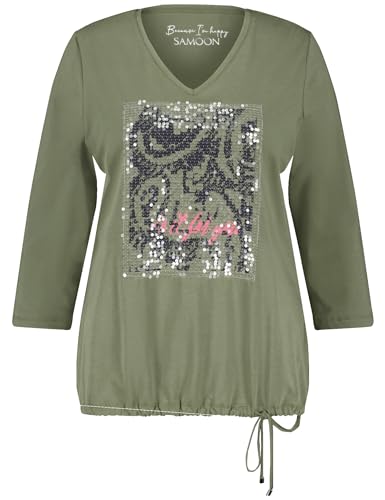 Samoon Damen 3/4 Arm Shirt mit Pailletten 3/4 Arm Frontprint Leek Green Gemustert 46 von Samoon