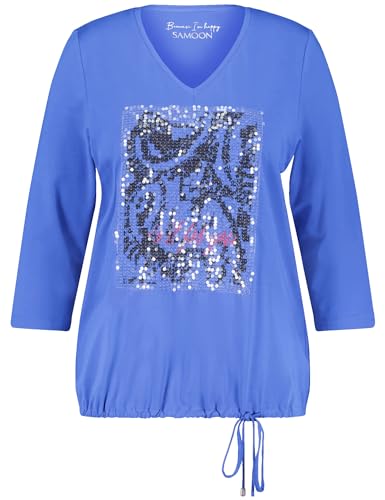 Samoon Damen 3/4 Arm Shirt mit Pailletten 3/4 Arm Frontprint Magic Blue Gemustert 44 von Samoon