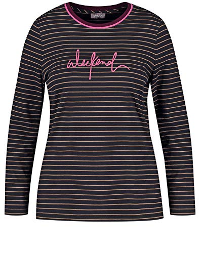 Samoon Damen 371026-26512 Langarmshirt, Mehrfarbig (Navy/Camel Ringel 8105), Medium (Herstellergröße: M) von Samoon
