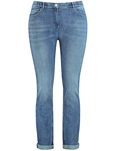 Samoon Damen 5-Pocket Jeans Betty mit Saumaufschlag Washed-Out-Effekt, unifarben leicht verkürztes Bein Blue Denim 44 von Samoon