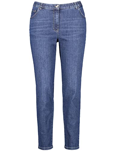 Samoon Damen 5-Pocket-Jeans Sandy Hose Jeans lang 5-Pocket Jeans Washed-Out-Effekt leicht verkürztes Bein Dark Blue Denim 44 von Samoon