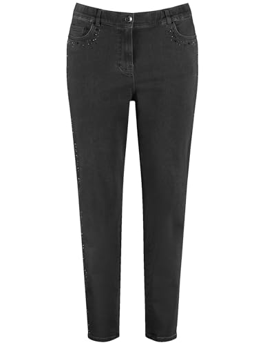 Samoon Damen 5-Pocket Jeans mit Ziersteinen Betty unifarben leicht verkürztes Bein Raw Black Denim 48 von Samoon