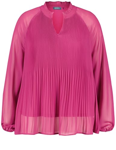Samoon Damen Ausgestellte Plisseebluse Langarm, Ballonärmel, elastischer Ärmelsaum unifarben Bright Amazing Pink 46 von Samoon