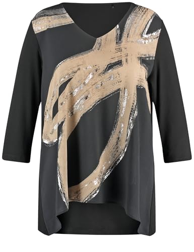 Samoon Damen Ausgestelltes 3/4 Arm Shirt mit Material-Mix 3/4 Arm Frontprint Black Gemustert 46 von Samoon