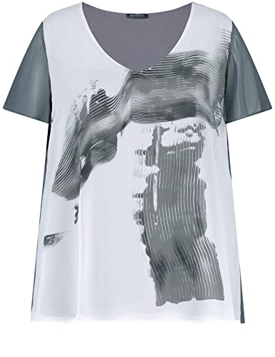 Samoon Damen Ausgestelltes Blusenshirt im Lagen-Look Kurzarm, weiter Arm Gemustert Iron Grey Gemustert 48 von Samoon