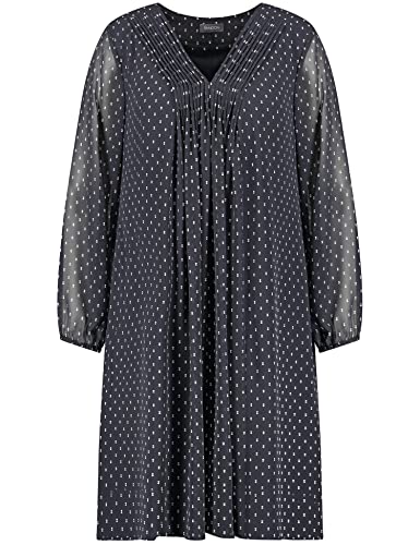 Samoon Damen Ausgestelltes Chiffonkleid mit Tupfen-Print Langarm, elastischer Ärmelsaum gepunktet knieumspielend Navy Gemustert 48 von Samoon