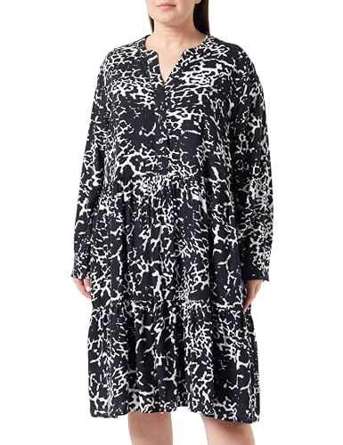 Samoon Damen Ausgestelltes Stufenkleid mit Unterkleid Langarm, Manschetten Gemustert knieumspielend Navy Gemustert 46 von Samoon